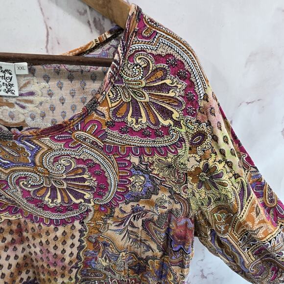 Parsley & Sage Shirt Womens XXL Pink Artsy Art To Wear Reversible Boho Patchwork - Picture 9 of 10